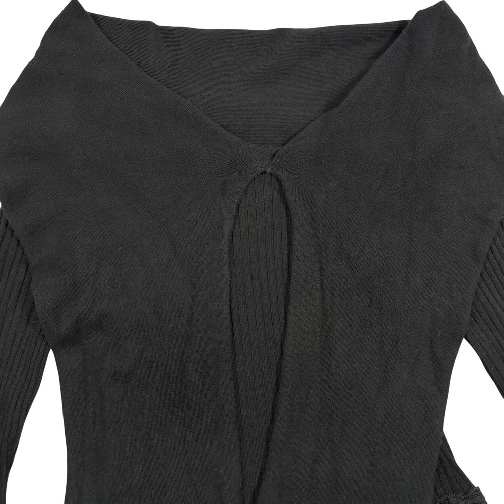 VTG CACHE Style Small Midi Dress Black LS Ribbed Knit Tiered Lace Sequin Goth - Picture 5 of 16